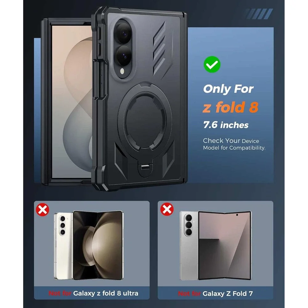 FNTCASE Samsung Galaxy Z Fold 8 Case Black New Magnetic Kickstand Hinge Cover